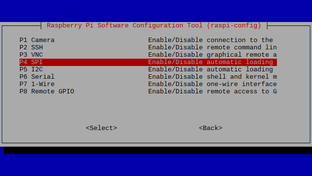 Raspberry Pi Software Configuration Tool menu.