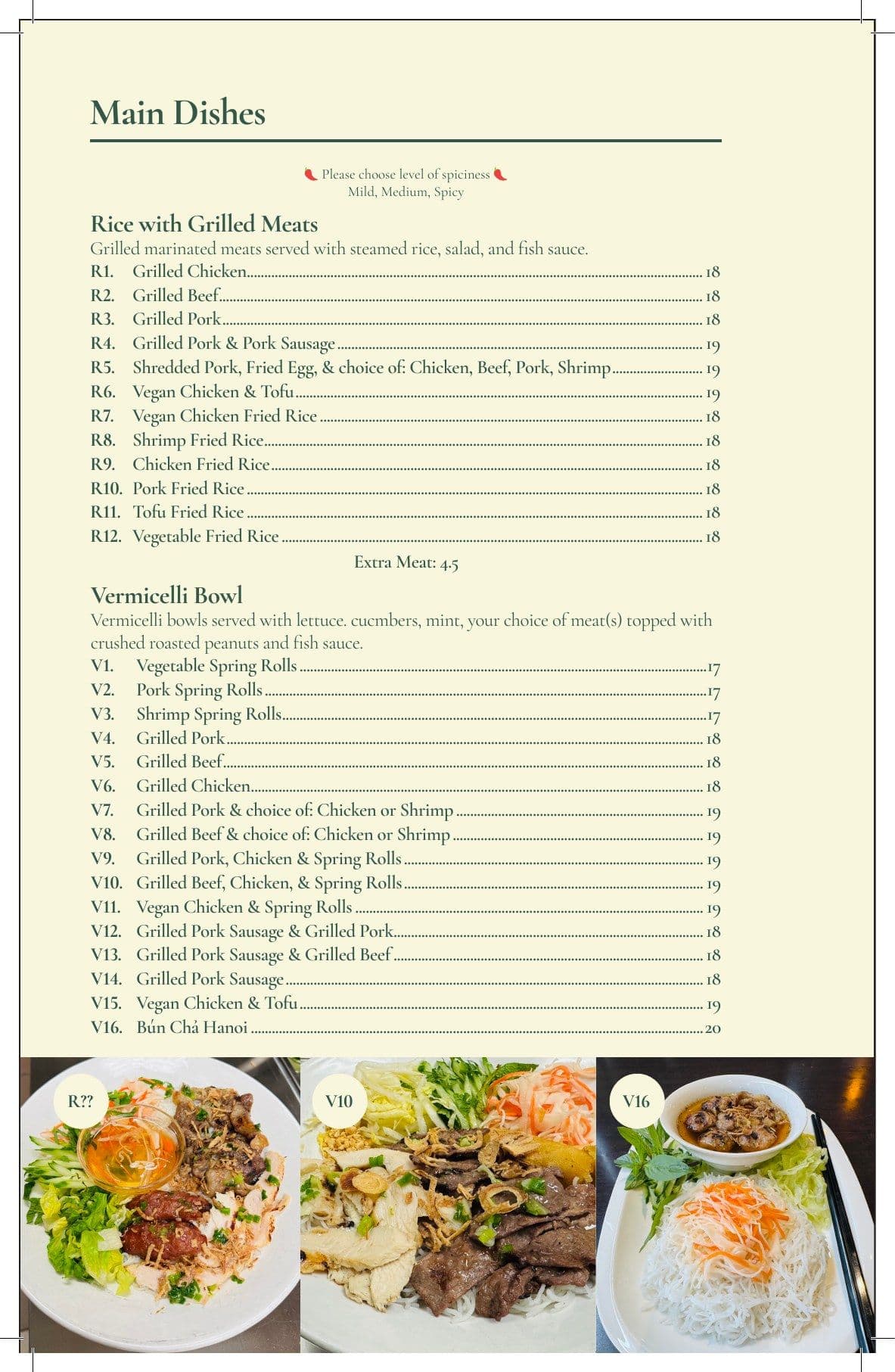 Menu page four: rice and vermicelli dishes.