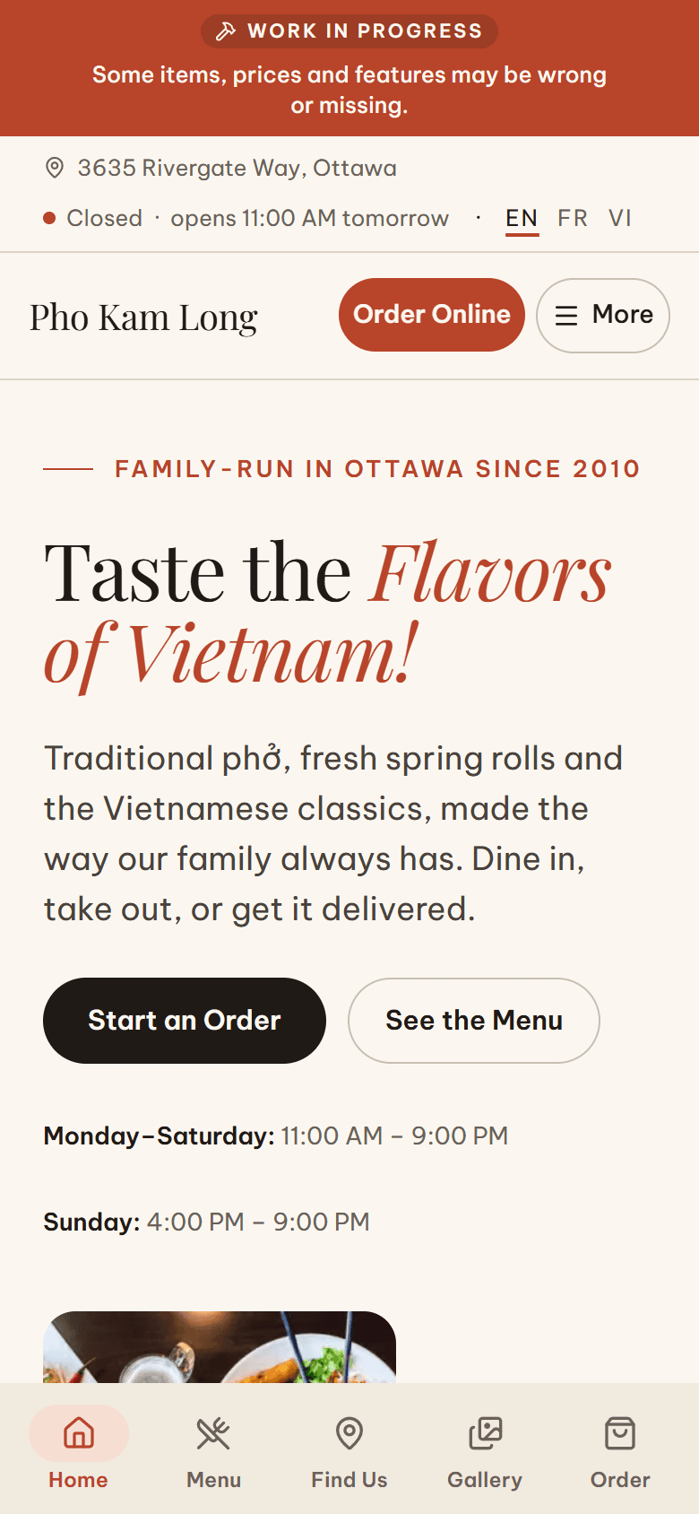 The home page on a phone, with the tab bar along the foot.