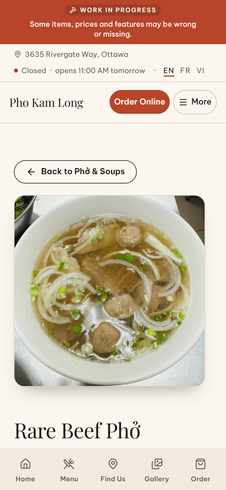 A dish's page on a phone.