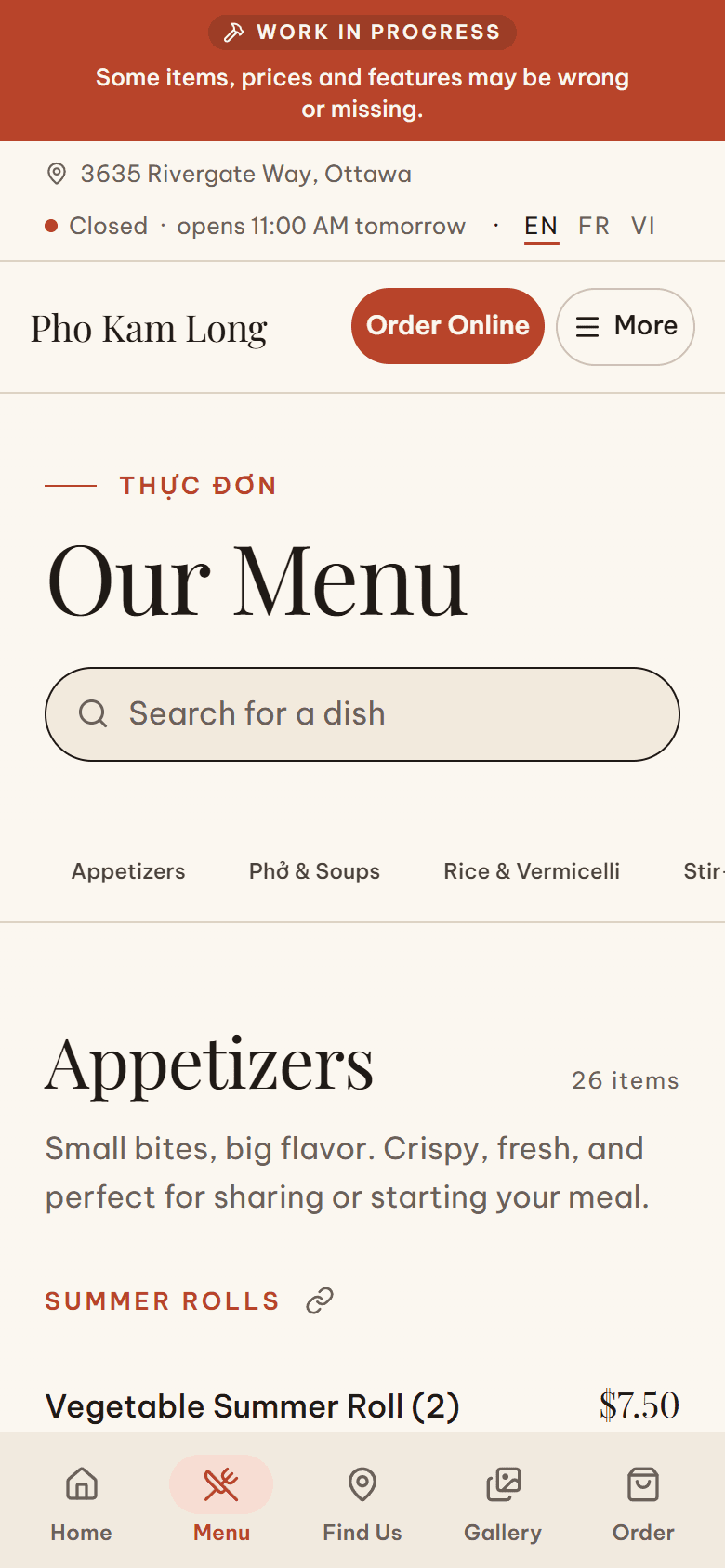 The menu on a phone.