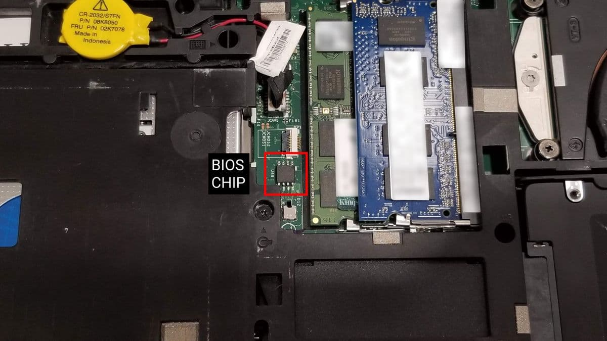 The BIOS chip being highlighted.